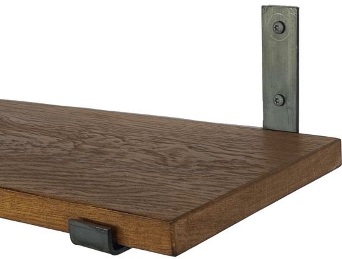 GoudmetHout Donkere Eiken Wandplank - 260x25 cm - Plankdragers L-UP Zonder Coating Donker eiken