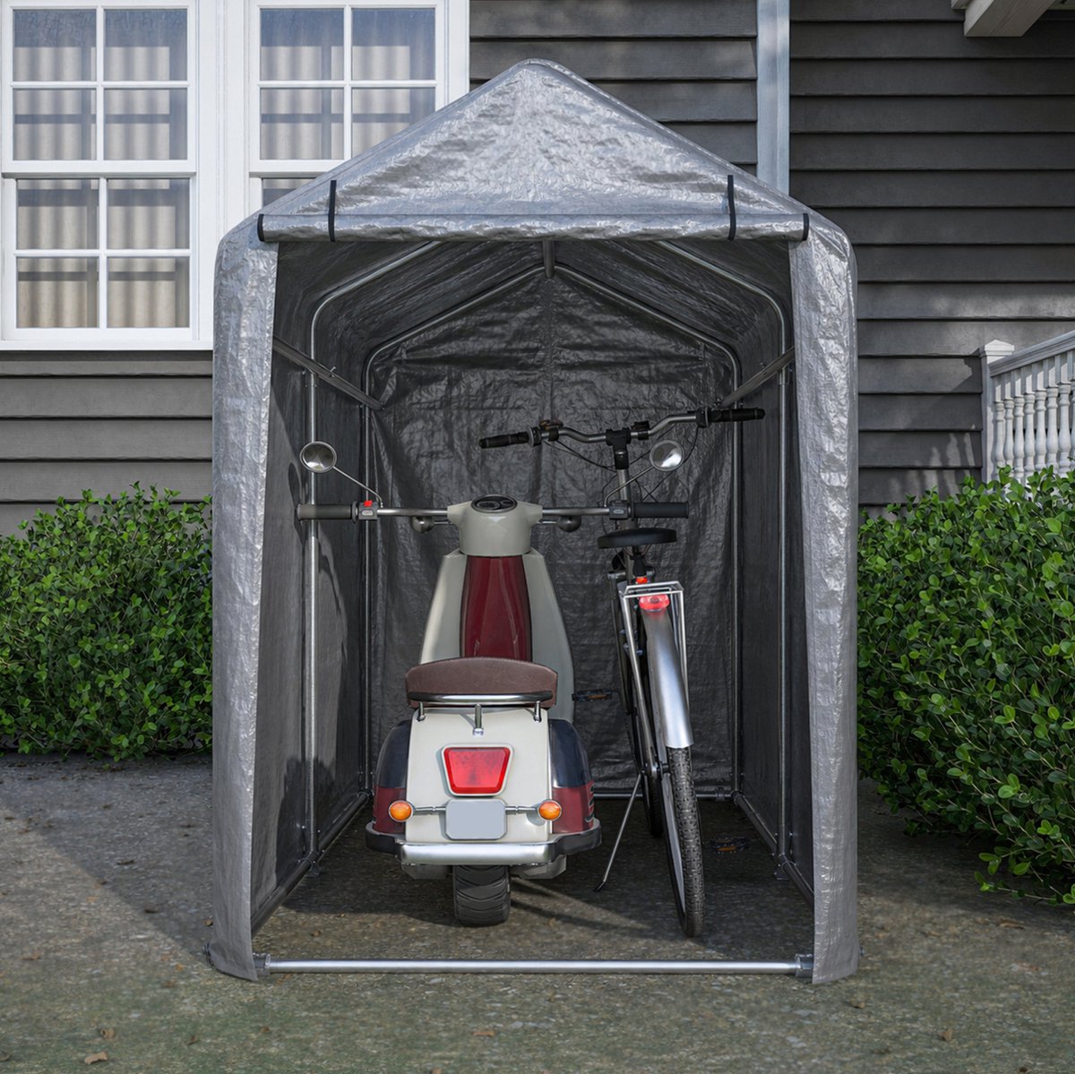 REDOM - Fietsgarage - Waterdichte opslag voor fiets en motor - 170G PE en verzinkt stalen frame - Dubbele ritsen - Opvouwbaar - Buiten - 100 x 187 x 160 cm - Grijs