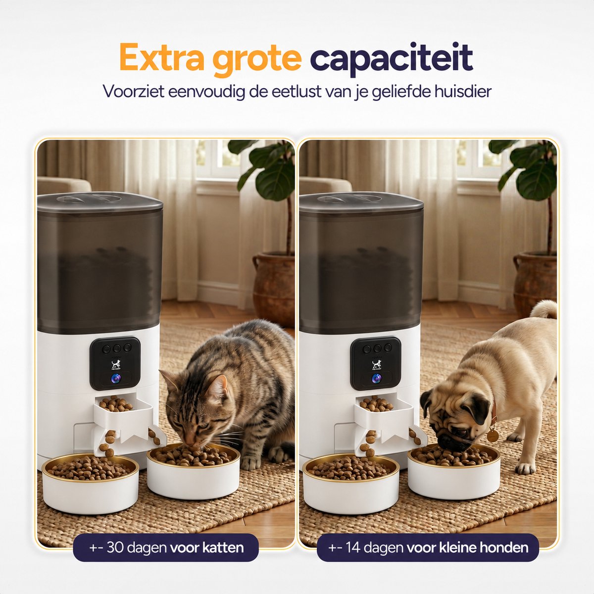 Viervoeter Feed Pro Dual - Automatische Voerbak 7L - HD camera & Audio - Kat en Hond - Voerautomaat met App - Wit thumbnail 4