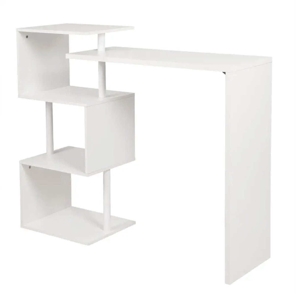 Bresht Bartafel - Multifunctioneel - 3 Legplanken - MDF Tafelblad - Metalen Onderstel - Tot 100kg - Wit - 134 × 50 × 112 cm