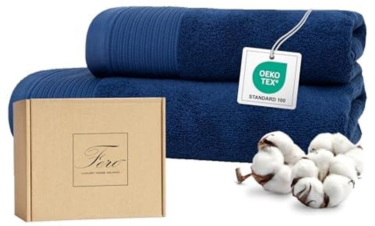 Elzusha - Luxe Handdoekset van 2 - 100% Katoen, Navy Blauw