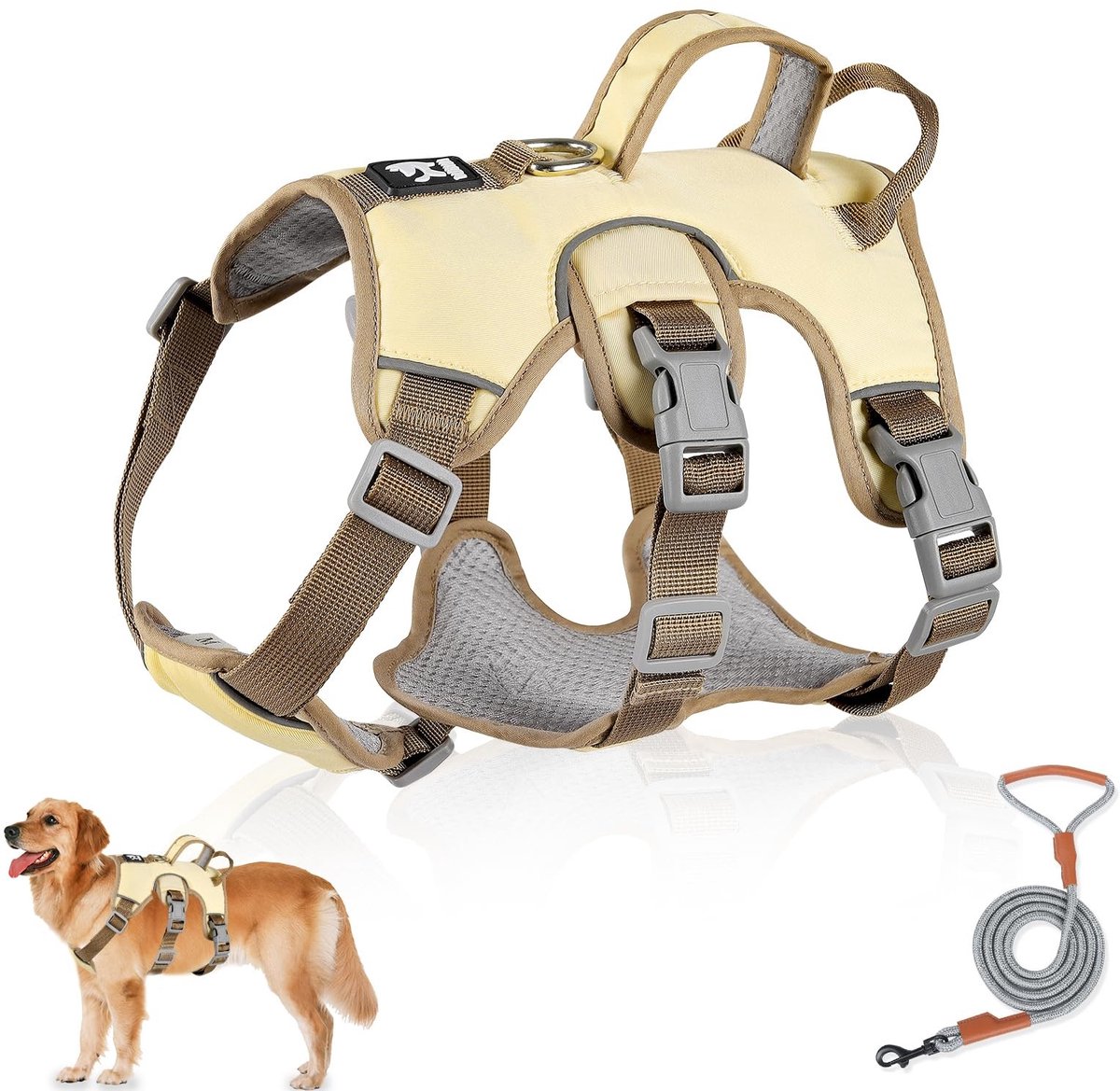 Elzusha - Multifunctionele Hondenharnas met Leash - Geen Trek en Veiligheid - Beige