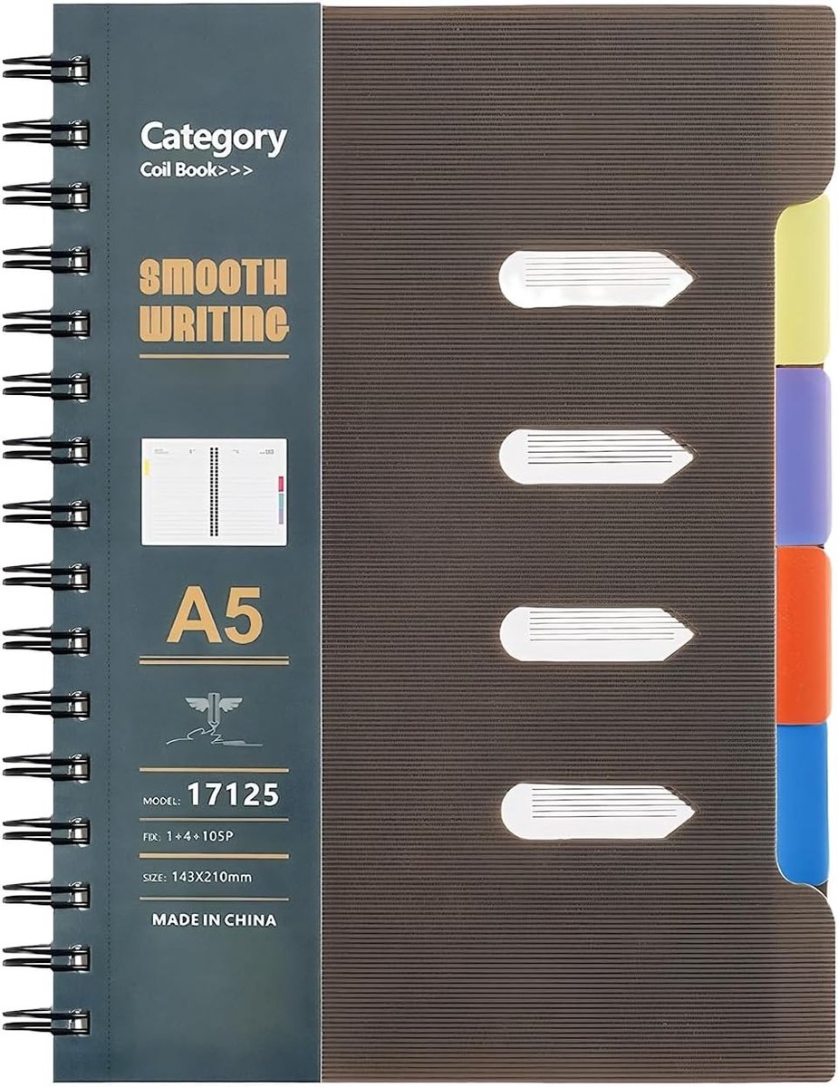Spiraalnotitieboek A5 - Multicolor - 185 x 215 mm - Met Afneembare Tabbladen - Voor School en Kantoor