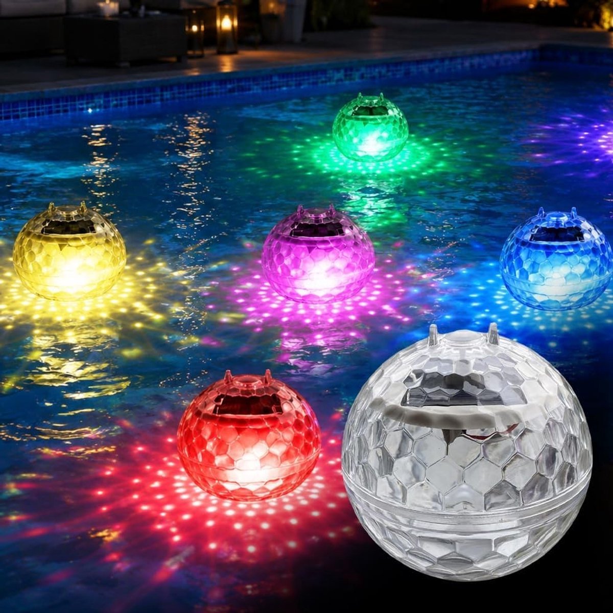 2 Stuks Zonne-energie Drijvende Ballen voor Zwembaden, 10cm Onderwaterlampen met 7 Kleuren voor Tuin en Vijververlichting