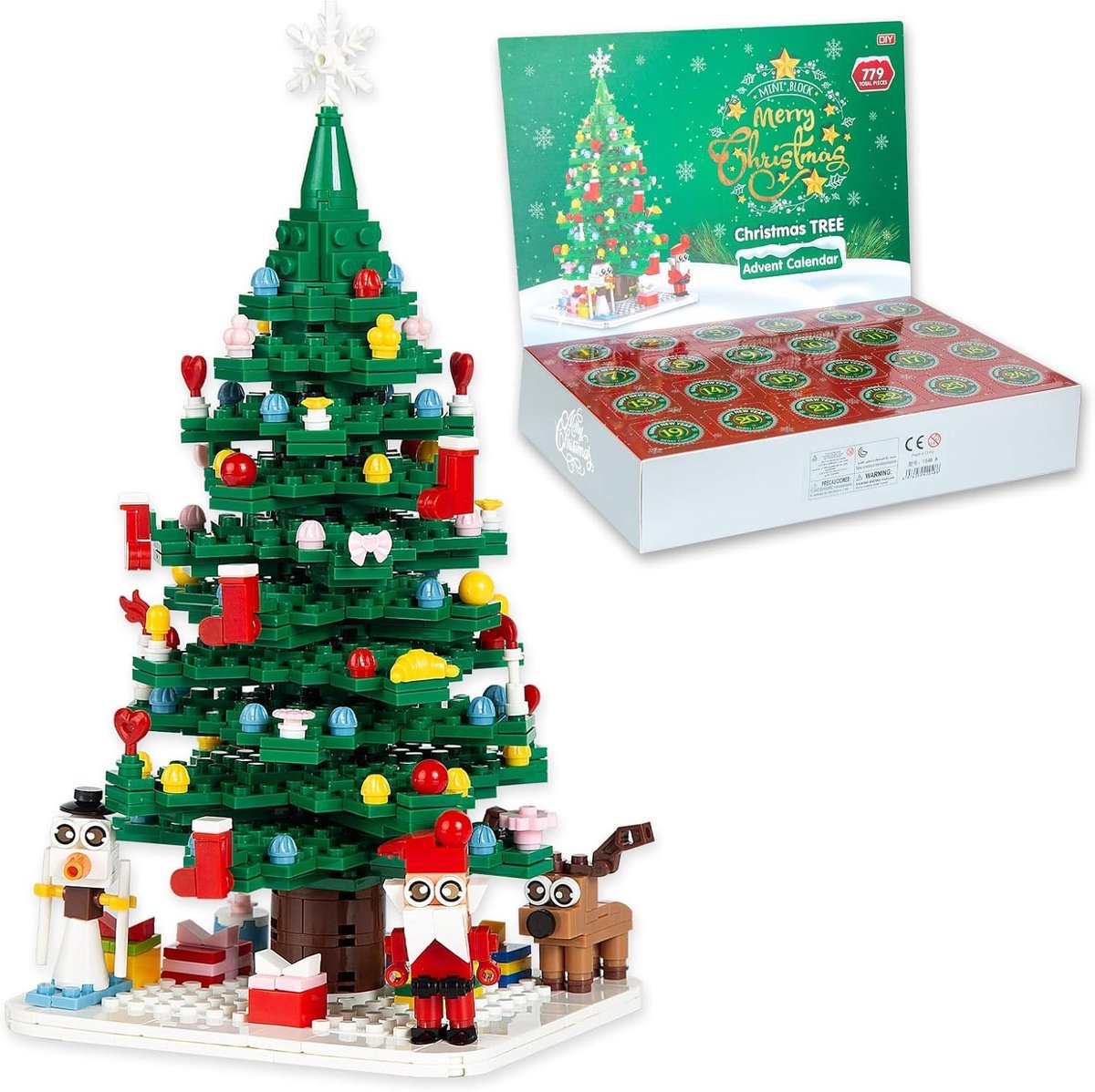 Adventskalender - Bouwset Kerstboom - 779 Stuks - Kunststof Bouwblokken - Creatief Cadeau voor Gezinnen en Tieners