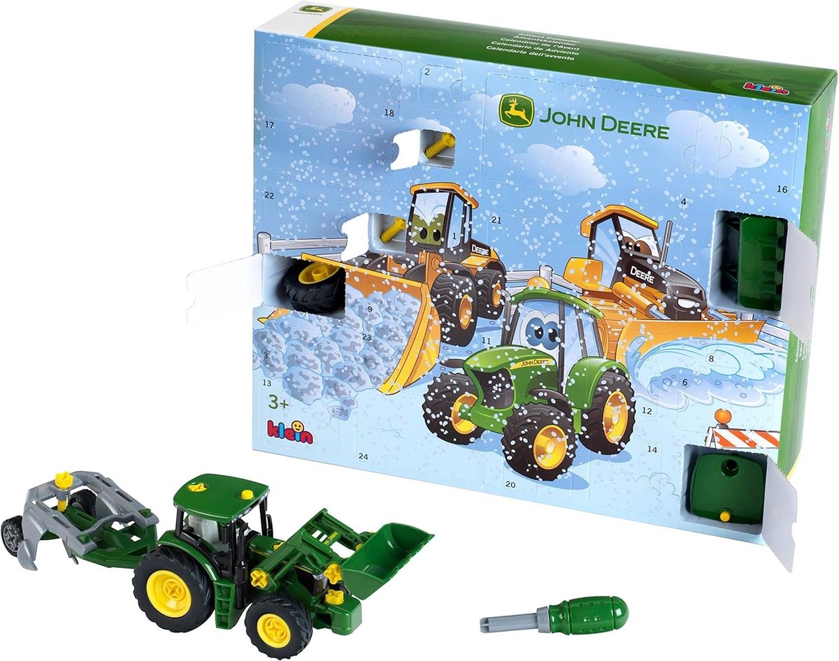 Adventskalender - Groen - 41 x 12 x 12 cm - Bouwdeel Tractor Set met Schroefsysteem - Voor Kinderen vanaf 3 Jaar