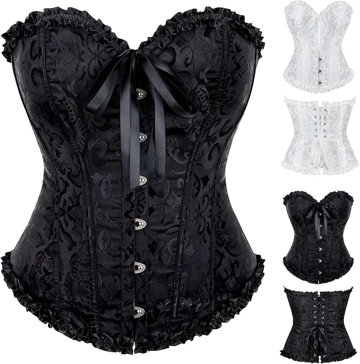 Sexy Burlesque Overbust Corset Bustier voor Vrouwen - Vintage Gothic Zwart voor Halloween en Feestjes