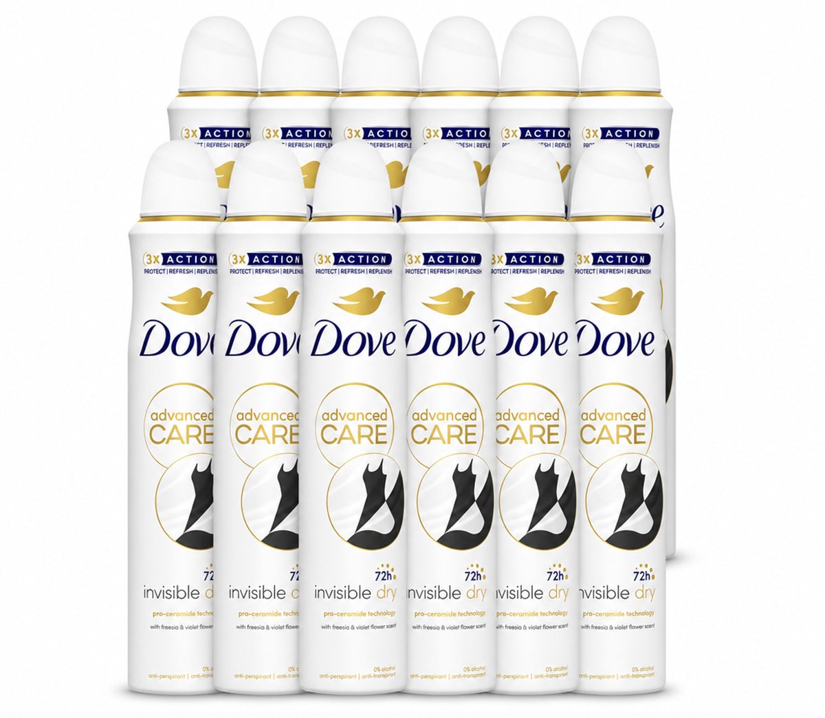 12 x Dove Deodorant Spray - Invisible Dry - 200 ml - Voordeelverpakking - 12 stuks