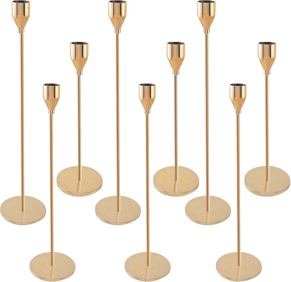 9 gouden kegelvormige kandelaars, kandelaars, bruiloft, hoge kandelaars, goud, geschikt voor kerstversieringen, bruiloften