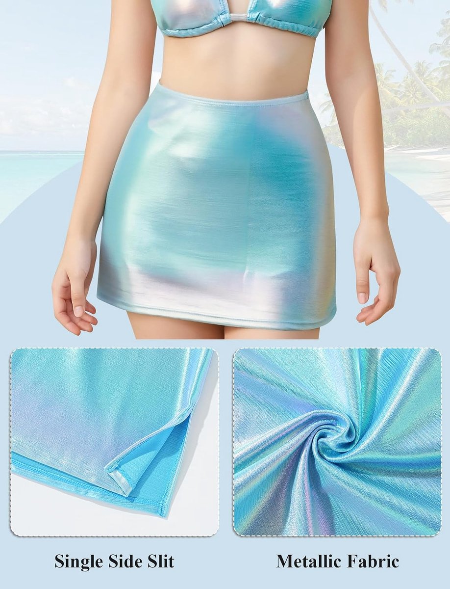 Metallic badpak, 3-delig voor kinderen, meisjes, bikini top + slip + cover-up rok, badmode, glitter, strandkleding, 13-16 jaar