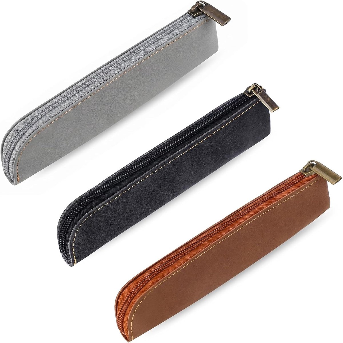 3 stuks lederen pennenetui, voor volwassenen, klein, vintage