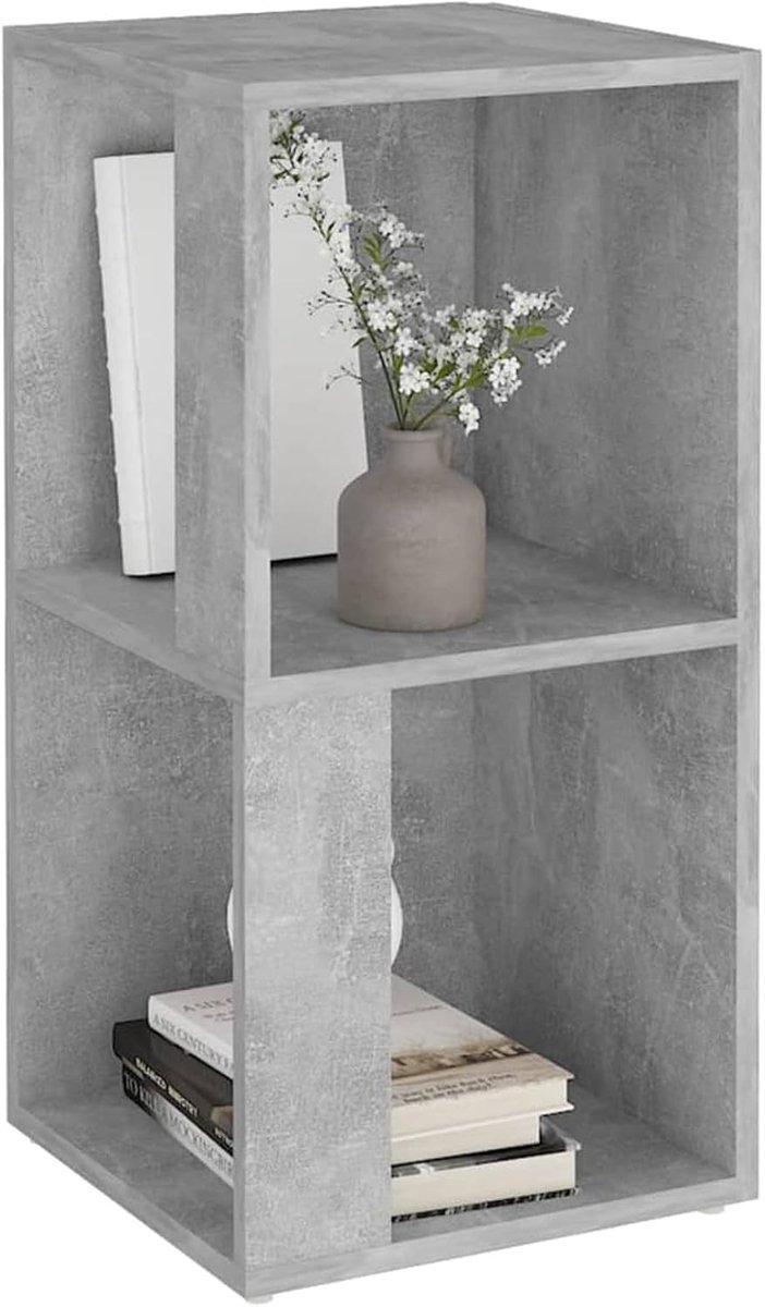 Hoekplank, vakken, staand rek, boekenkast, wandrek, ruimteverdeler, rek, kantoorrek, decoratief rek, opslag, betongrijs, 33 x 33 x 67 cm, houtmateriaal