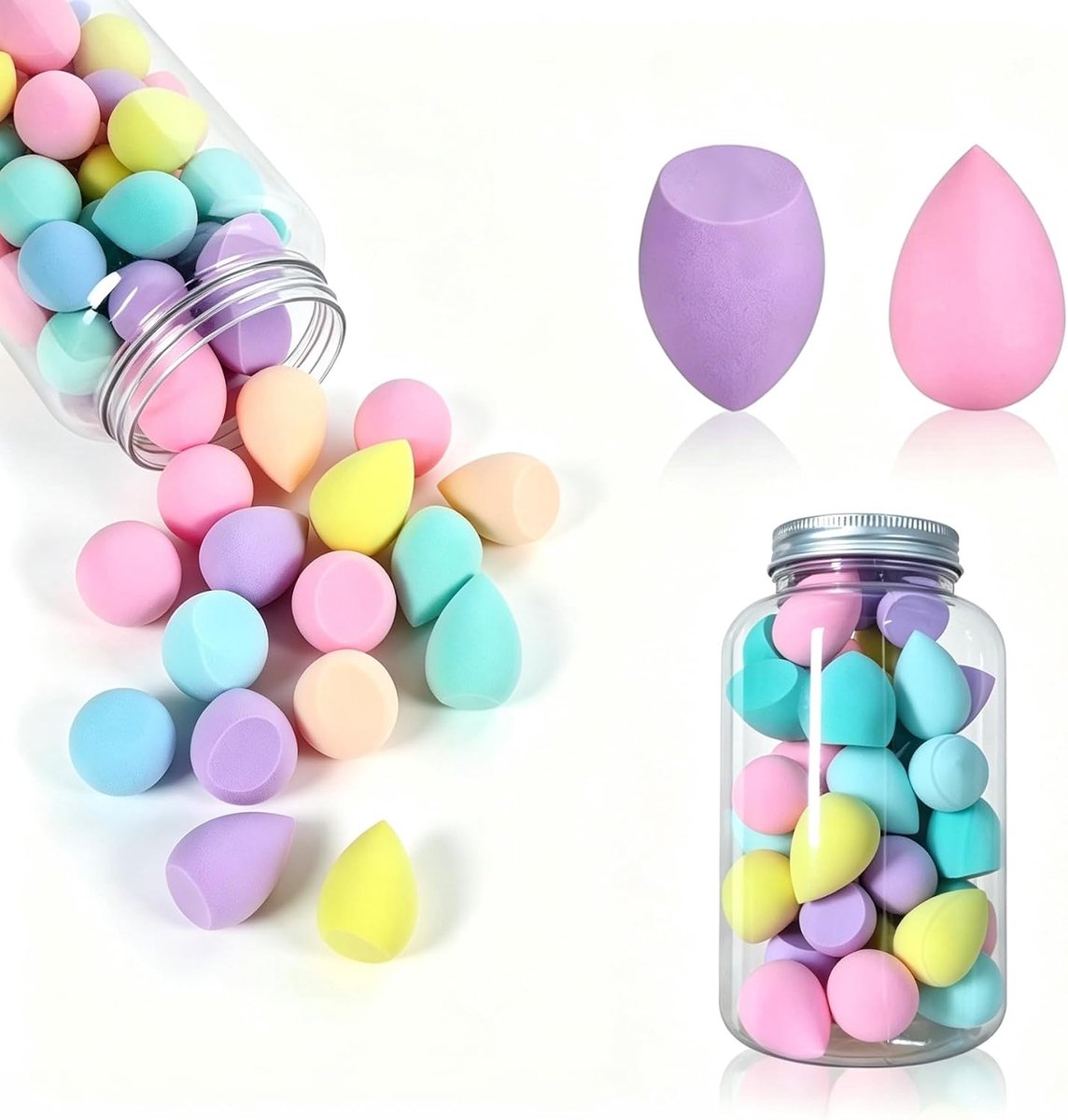 40 stuks schoonheidsblenders, meerdere kleuren, mini-gezichtssponzen voor vloeibare kleurachtergrond, BB-crème, anti-vocht, vocht en droogheid, met opbergflessen
