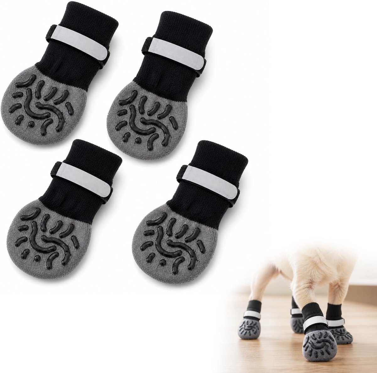 Hondensokken, antislip, hondensokken tegen likken, 4 stuks, zwart, XS