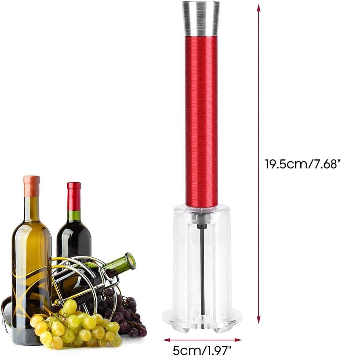 Kurkentrekker voor wijnflessen, luchtdrukpomp, zwart/rood rood rood