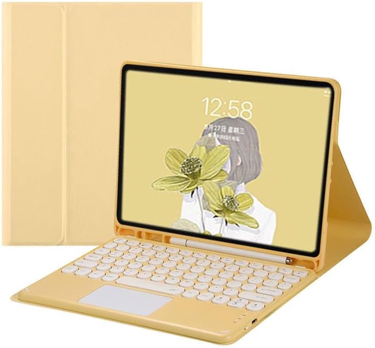 Voor iPad 8e Generatie 10.2 2020 (Geel Keyborad + Flip case) Bluetooth Touchpad Toetsenbord Lederen Flip Case Cover
