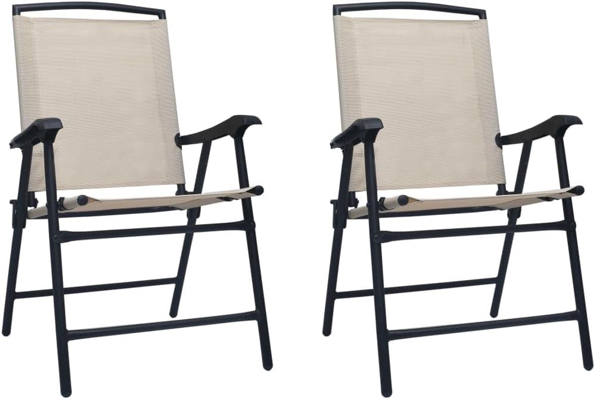 Textilene 2 stuks, crèmekleurig, gepoedercoat stalen constructie, belastbaar tot 110 kg, gemakkelijk te reinigen