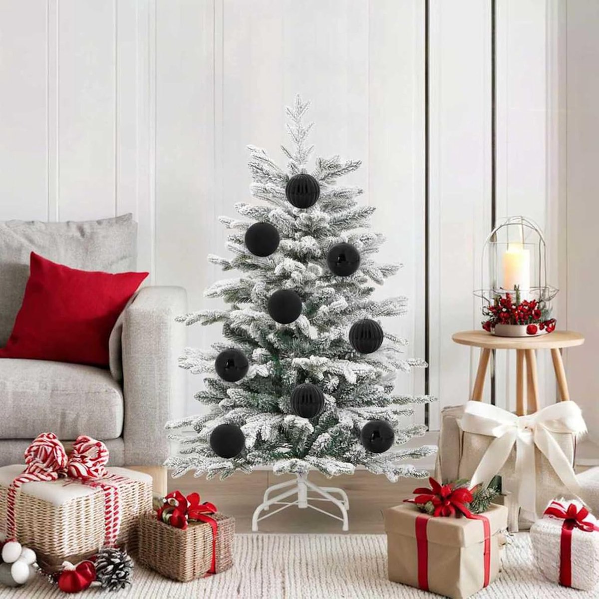 Kerstballenset, 15 stuks, zwart, kerstballen, set van kunststof ballen voor kerstboom, raam, adventskrans, tuinfeest, winterdecoratie, 42018857