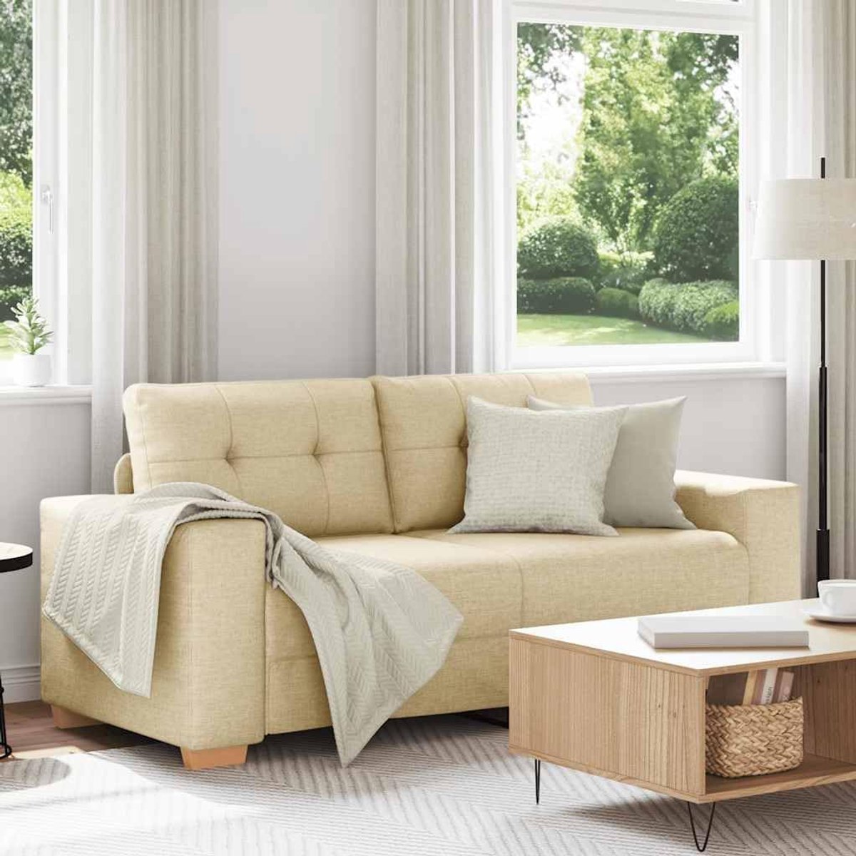 Crème 140 cm stof met polyester bekleding en stabiel multiplex metalen frame voor woonkamer en werkkamer, comfortabele zitgelegenheid met gevoerde zittingen