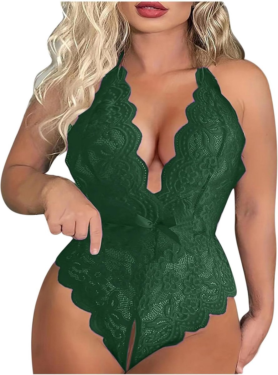 Dames lingerieset sexy kant ondergoed lingerie body bodysuit eendelig mesh transparant rugvrij push-up rekbaar huidvriendelijk A73