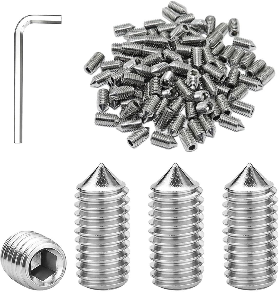 100 stuks kegelpuntschroeven M5 x 10 mm roestvrij stalen schroeven