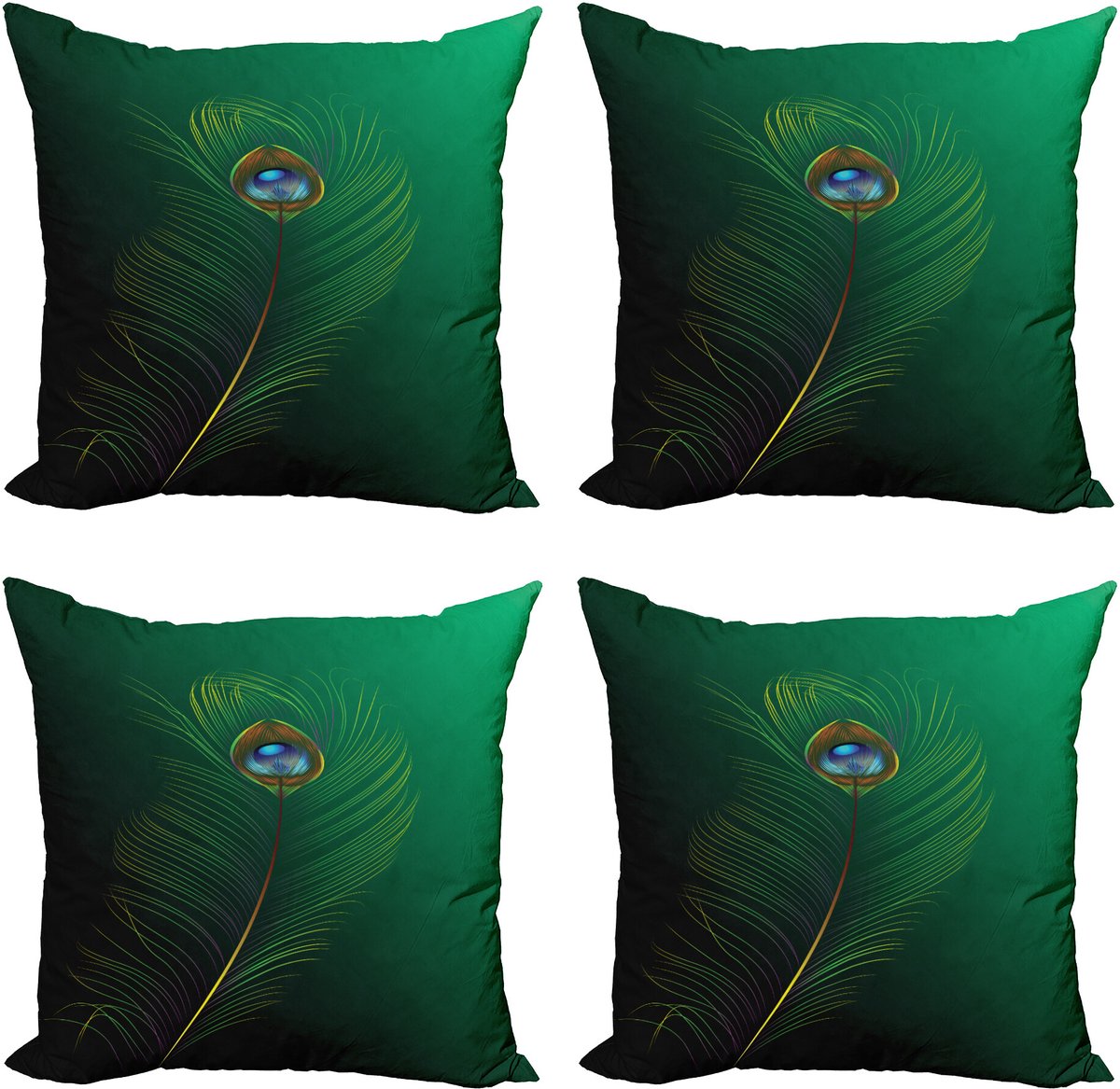 ABAKUHAUS Dier Sierkussen Kussenhoes 4er Set, Pfau-Vogel Plumes, Modern Accent Dubbelzijdige Digitale Print, 45 x 45 cm, Groen Blauw