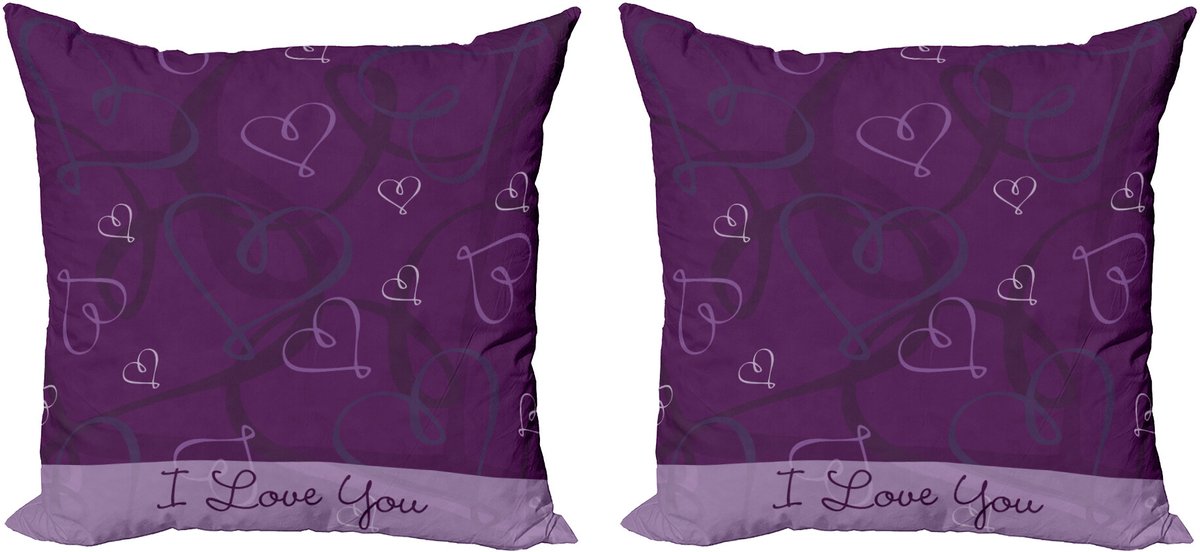 ABAKUHAUS Romantisch Sierkussenhoes Set van 2, Indigo Paars Harten, Modern Accent Dubbelzijdige Digitale Print, 40x40, Aubergine Lila