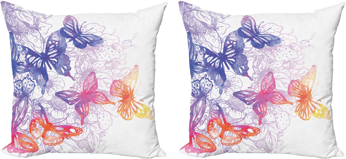 ABAKUHAUS Aquarel Sierkussenhoes Set van 2, Fantasie Schmetterlinge, Modern Accent Dubbelzijdige Digitale Print, 60x60, Violet Blauw Oranje Roze