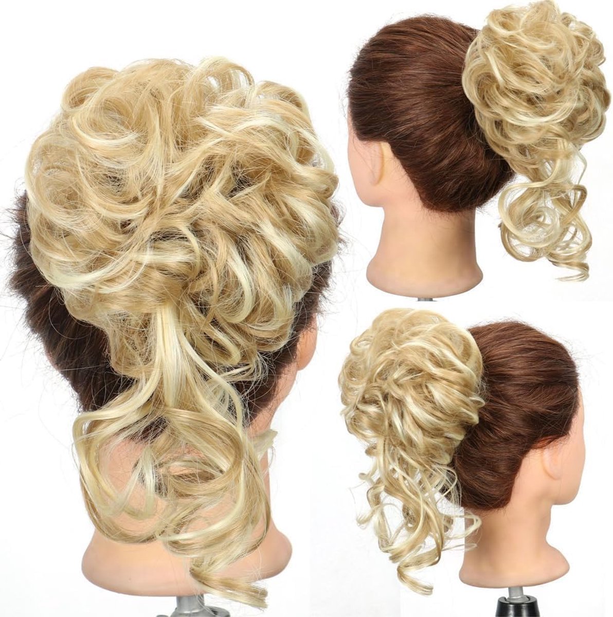 Haarstuk met elastiek, knot, haarstukje, haarelastiek met haar, krullend, haarknot, synthetisch haar, haarverlenging, paardenstaart, haarstukjes voor dames en meisjes (5#)