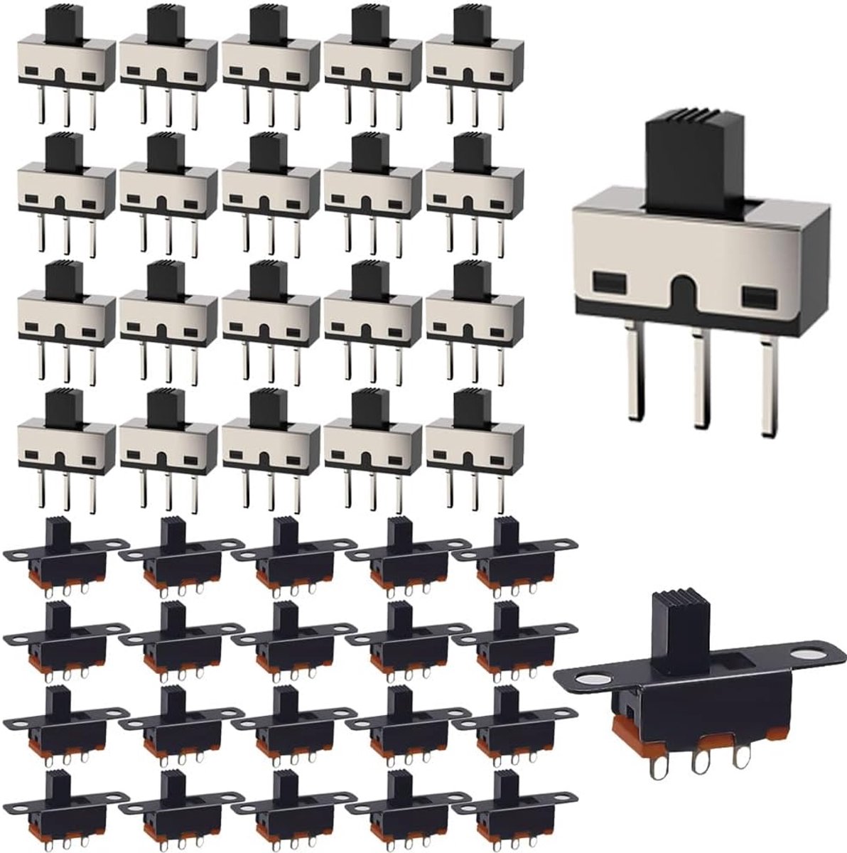 Schuifschakelaars 40PCS - 250V/3A - 1P2T SPDT 3 Pin - 2 Posities - Mini Paneel Schakelaar ON/OFF