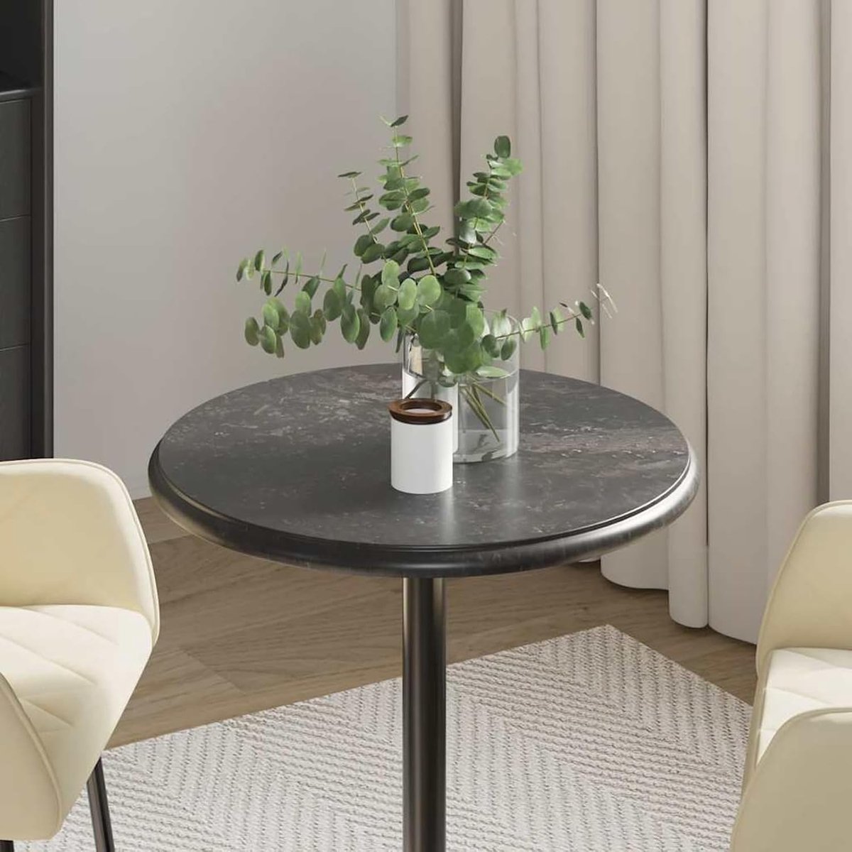 Tafelblad, zwart, Ø 50 x 2,5 cm, marmer, reservetafelblad voor eettafel, in hoogte verstelbaar bureau, bartafel, salontafel