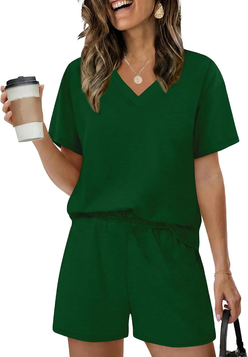 Pyjama voor dames korte mouwen pyjama leuke pyjama set V-hals loungewear sets voor vrouwen pyjama shorts tweedelige nachtkleding nachtkleding zachte kleding