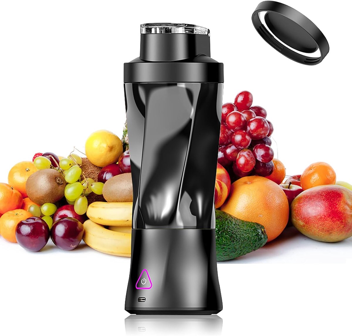 Maker, draagbare blender 700 ml, krachtige mini-mixer to go, 6000 mAh batterij, draagbare blender hakt ijs en fruit, lekvrij deksel, sapcentrifuge BPA-vrij, zwart