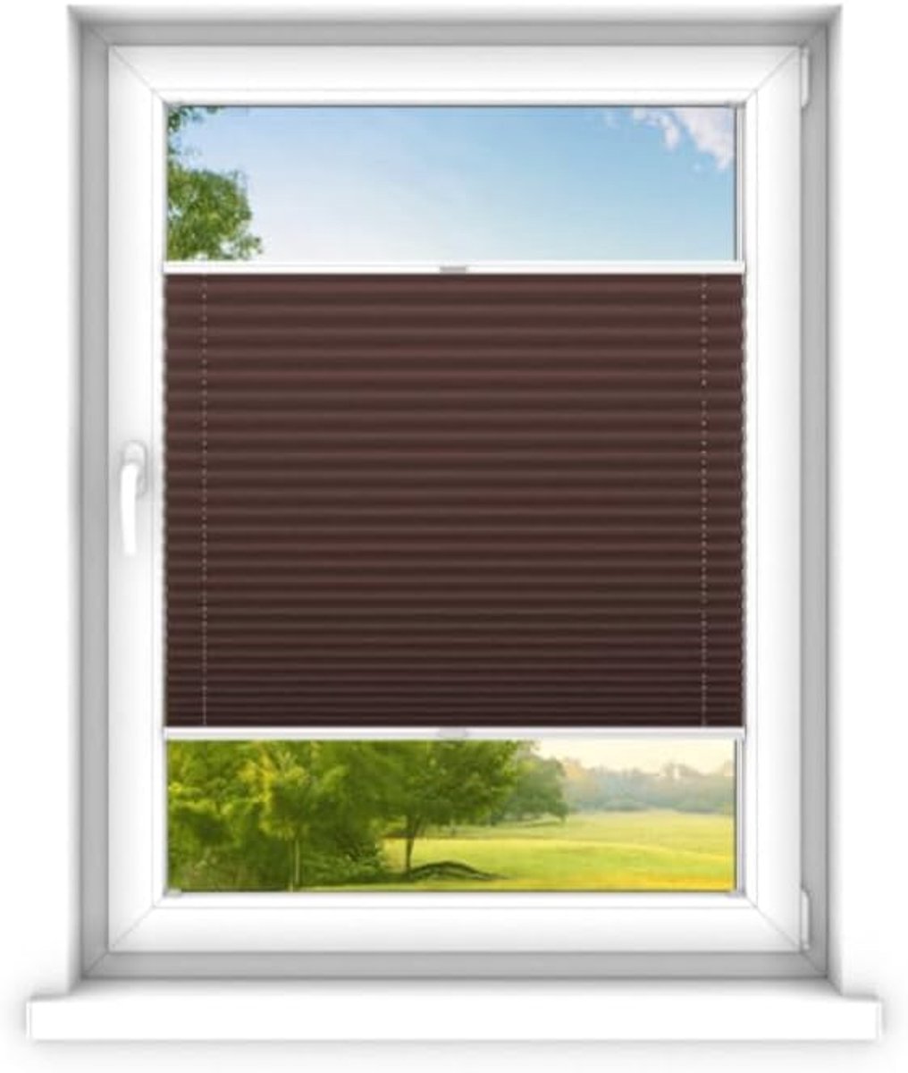 Zonder boren op maat gemaakt - Vouwgordijn - Plisségordijn privacy en zonwering - Eenvoudige installatie - Kant-en-klaar plisségordijn - 60x70 cm - Klassiek bruin