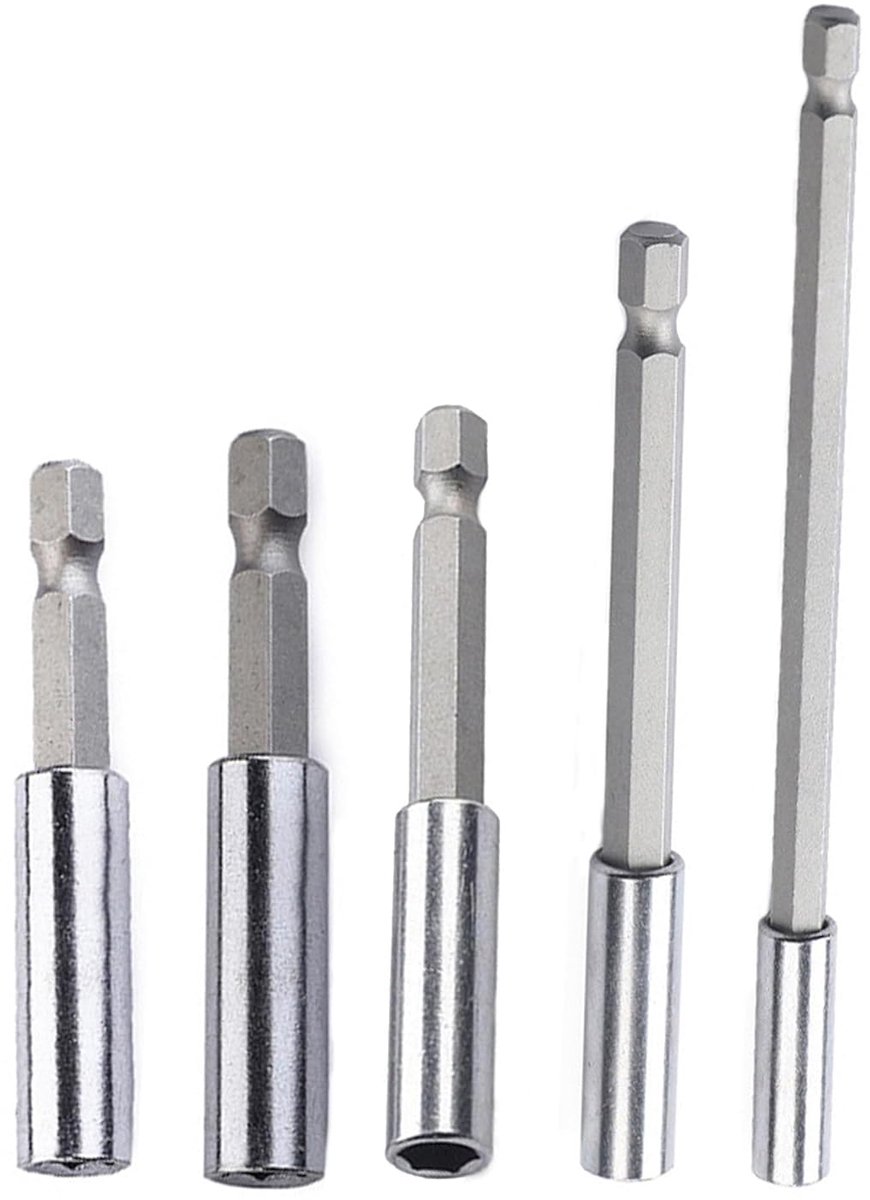 Bitverlenging 5-pack - 1/4 inch - Magnetische bit houder - Lengtes 50/60/75/100/150 mm - Voor accuschroevendraaiers