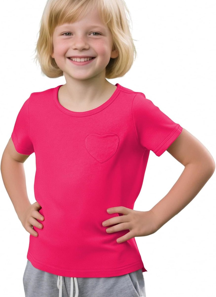T-shirt met korte mouwen kinderen katoen casual hartzakje ronde hals T-shirt tops