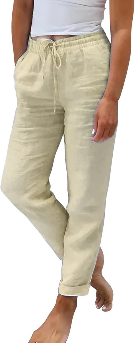 Broek Vrouwen Zomer Brede Hoge Taille Vloeiend Katoen Casual Lichtgewicht met Zakken Chic Strand Bohemian Losse Rechte Mode A280