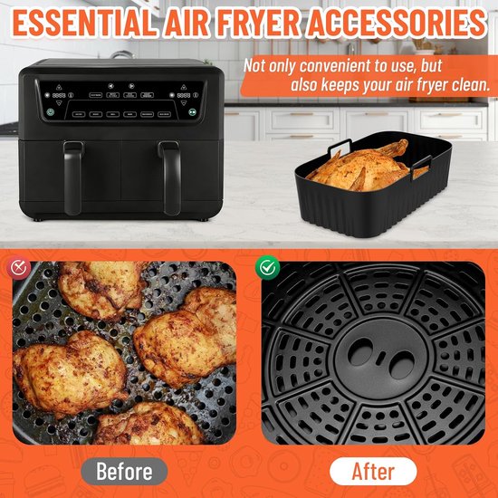 Set van 2 siliconen vormen voor Cuisinart XXL, 10,4 l, siliconen coating, accessoires voor keuken, Air Fryer, 2 vakken, bakvorm, vaatwasmachinebestendig — afbeelding 4