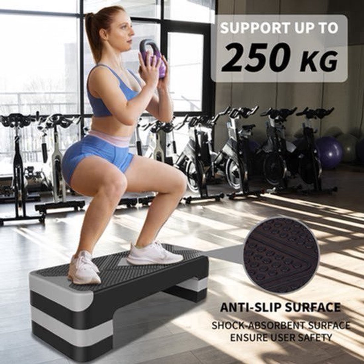 Fitnessbank – Halterbank – Trainingsbank – Buikspierbank – Bench Press Bank – Verstelbare Hoogte – Aerobics Step Platform – Antislip Voetpads – Duurzaam IJzer – Compact & Draagbaar – Grijs