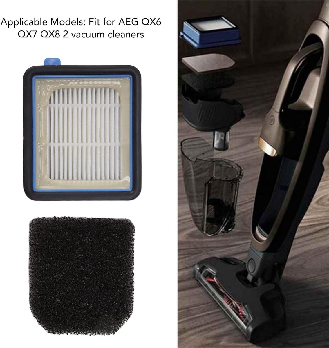 Set van 2 Vervangfilters voor Stofzuiger - Geschikt voor AEG QX6, QX7, QX8 - Hoogwaardige Filterdoeken voor Optimale Zuigkracht en Luchtkwaliteit