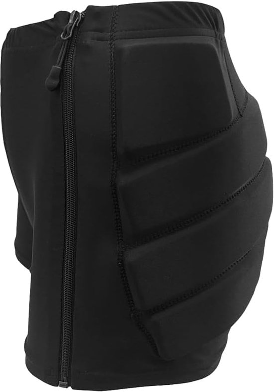 Zwarte beschermende short met vulling aan de zijkant en ritssluiting aan de achterkant.