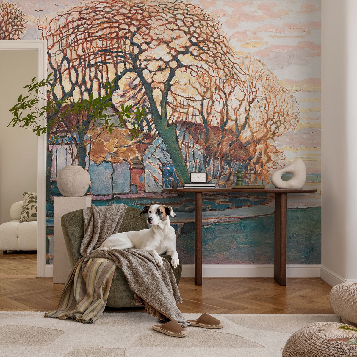 Coloray Vliesbehang - Wit Snellijm Behang - 104x70 cm - Idyllisch Landschap Fotobehang Vlies - Woonkamer behang Landschappen - Muurschildering - Woonkamer behang
