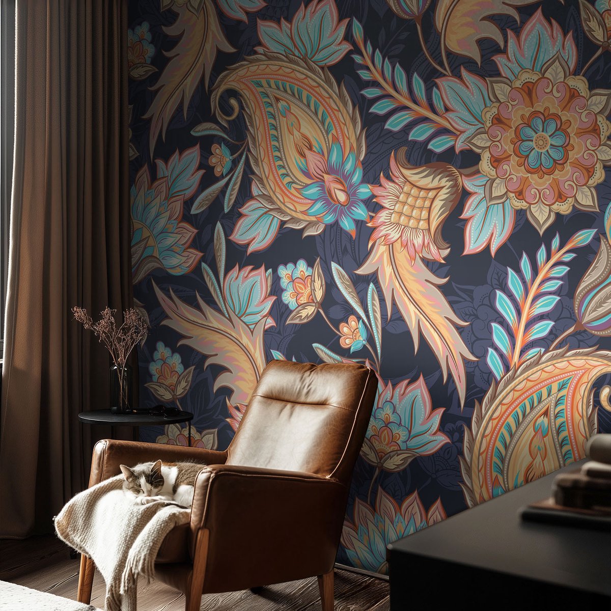 Coloray Vliesbehang - Marine Snellijm Behang - 104x70 cm - Bloemenpatroon Muurschildering - Gang behang Bloemen En Planten - Fotobehang Vlies - Slaapkamer behang
