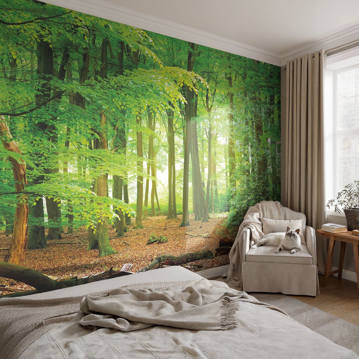 Coloray Vliesbehang - Groente Snellijm Behang - 104x70 cm - Groen Bos Fotobehang Vlies - Hal behang Landschappen - Muurschildering - Woonkamer behang