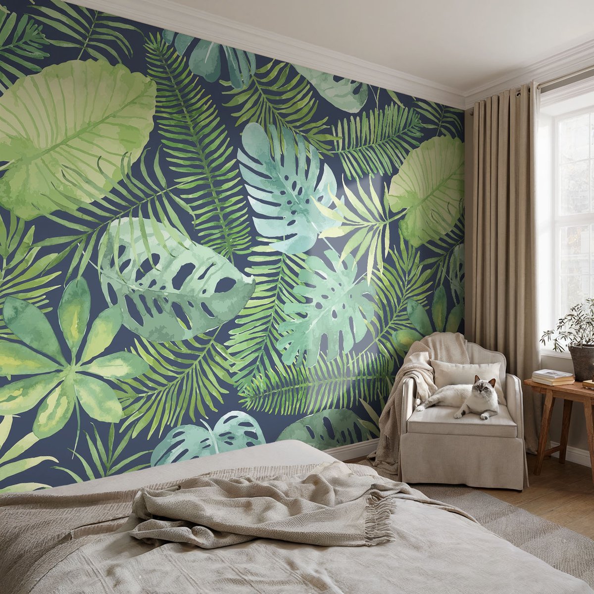 Coloray Vliesbehang - Groente Snellijm Behang - 104x70 cm - Tropische Bladeren Fotobehang Vlies - Hal behang Bloemen En Planten - Muurschildering - Woonkamer behang