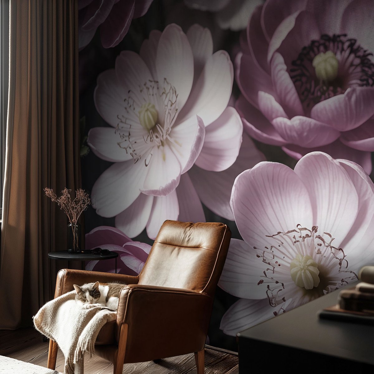 Coloray Vliesbehang - Roze Snellijm Behang - 104x70 cm - Bloemige Elegantie Fotobehang Vlies - Woonkamer behang Bloemen En Planten - Muurschildering - Woonkamer behang