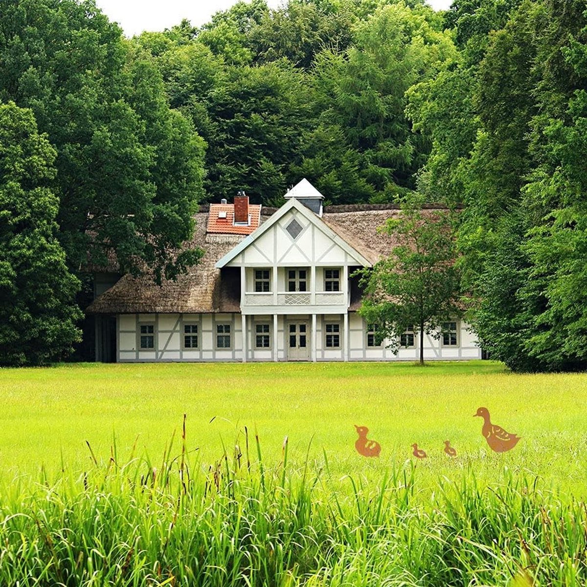 Eendvormige Tuindecoratie van Metaal, Dieren Silhouetten voor Tuinornamenten, Set van 4 Tuinsteken voor Tuinieren en Buitenruimte