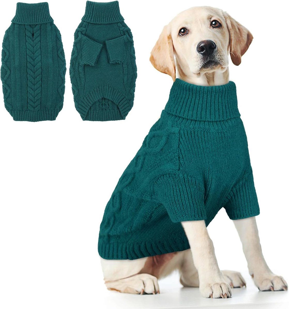 Truien voor grote honden, warme huisdierkleding outfit voor de winter buiten, zachte trui dikke jas voor pitbull, Lean Lab, Border Collie, Pauwgroen, XXL