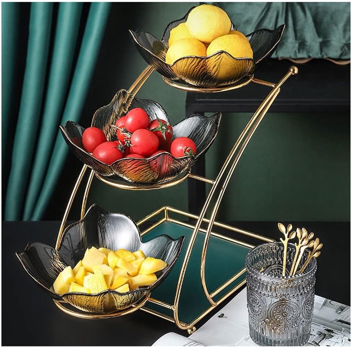 Fruitschaal High-end 3 Tier Fruit Bowl, Simple Home Woonkamer Glas Fruit Stand, Snack Lade for Countertop Candy Storage Plate Fruit Bowl (Color : 3 tier)