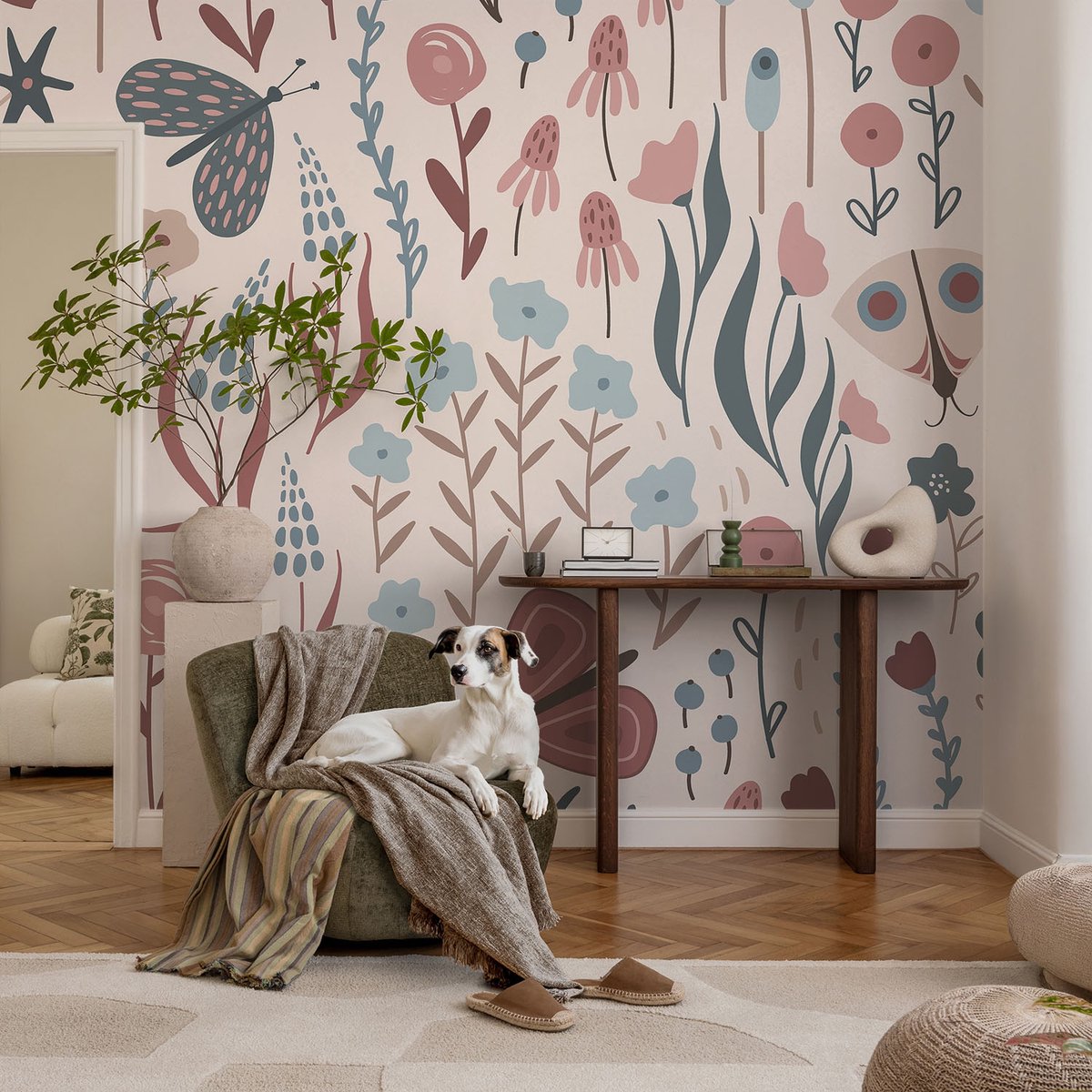 Coloray Vliesbehang - Roze Snellijm Behang - 152x104 cm - Bloemen En Insecten Fotobehang Vlies - Hal behang Bloemen En Planten - Muurschildering - Woonkamer behang
